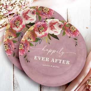 Ophelia Cottagecore Dusty Pink Floral Wedding Paper Plate