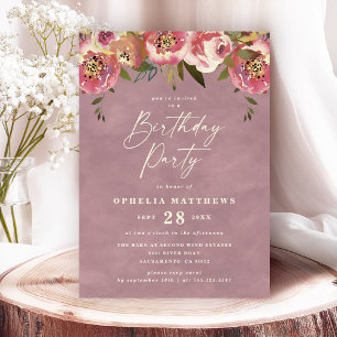 Ophelia Cottagecore Pink Floral Birthday Party Invitation