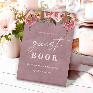 Ophelia Dusty Pink Floral Guest Book Wedding Pedestal Sign