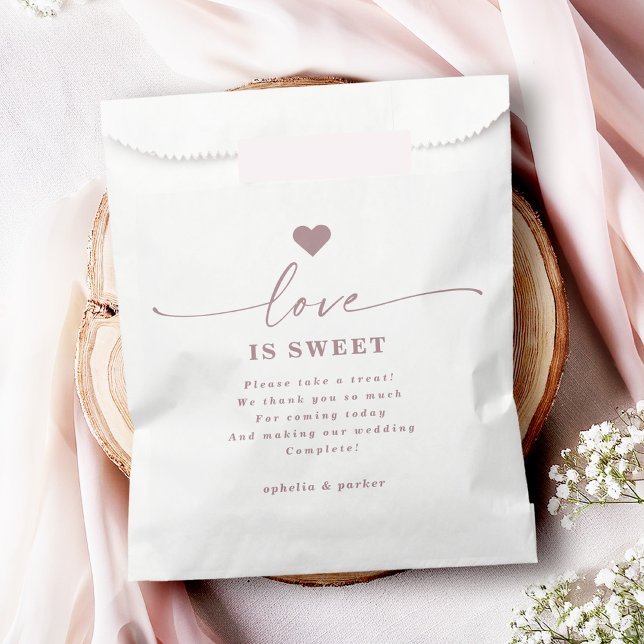 Ophelia Dusty Pink Wedding Love is Sweet Treat Favour Bags (Say "I DO" to Romantic Watercolor Florals and a Cottagecore Vibe with the Ophelia Wedding Suite.)