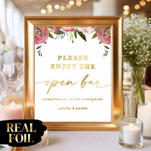Ophelia Elegant Open Bar Real Foil Wedding Sign