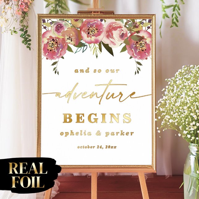 Ophelia Elegant Real Foil Adventure Begins Wedding Foil Prints (Say "I DO" to Romantic Watercolor Florals and a Cottagecore Vibe with the Ophelia Wedding Suite.)