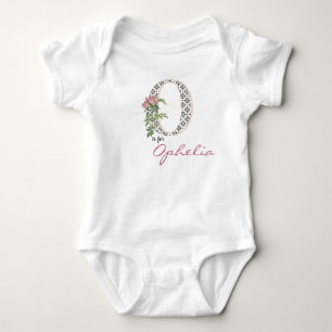 Ophelia Name Reveal Floral Letter O Girl Flower Baby Bodysuit