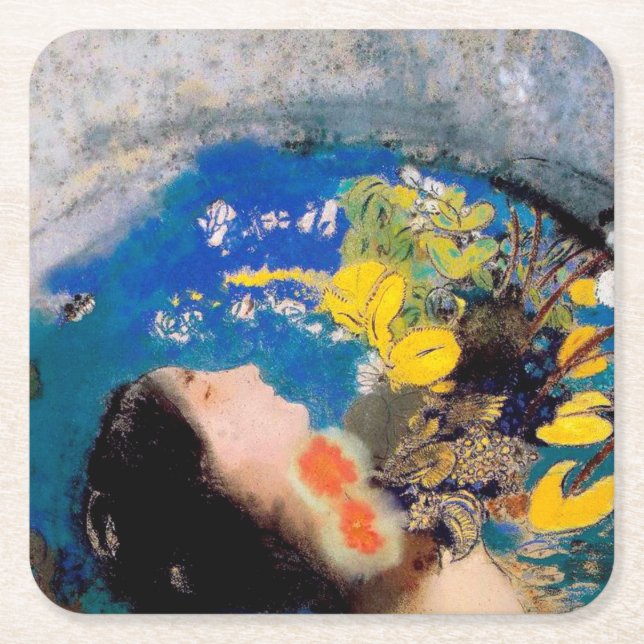 Ophelia, Redon Square Paper Coaster (Front)