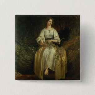 Ophelia weaving her garlands, 1842 (oil on panel) 15 cm square badge
