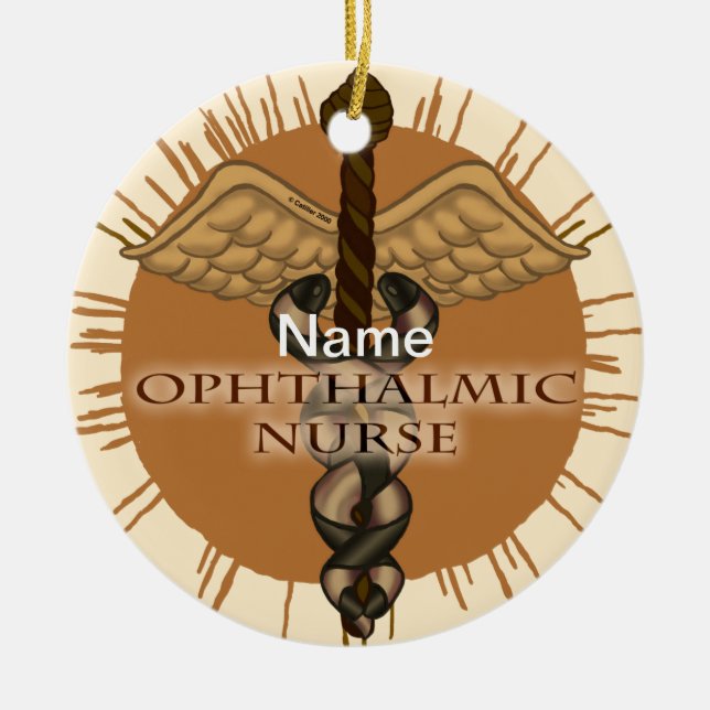 Ophthalmic Nurse Caduceus Ceramic Tree Decoration (Front)