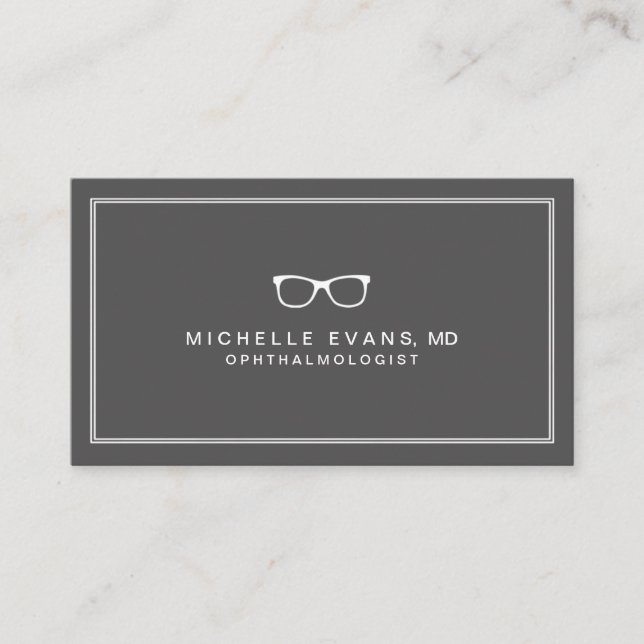 Ophthalmologist Grey and White Eyeglasses Business Card (Front)