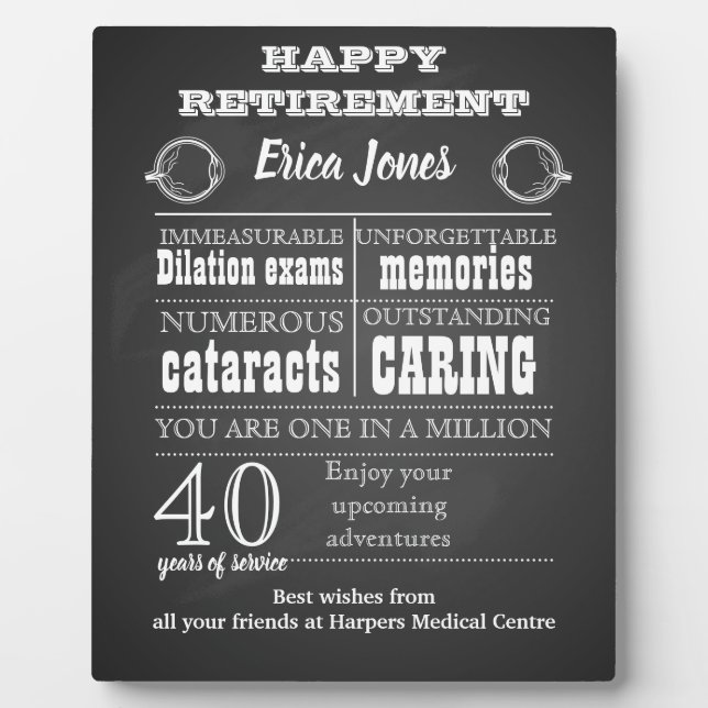 Ophthalmologist retirement gift for boss plaque (Front)