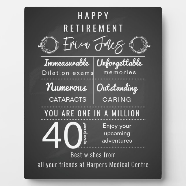 Ophthalmologist Retirement Gift Plaque Personalise (Front)