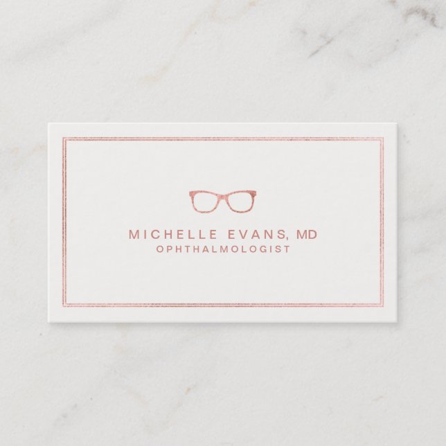 Ophthalmologist Rose Gold and Ivory Eyeglasses Business Card (Front)