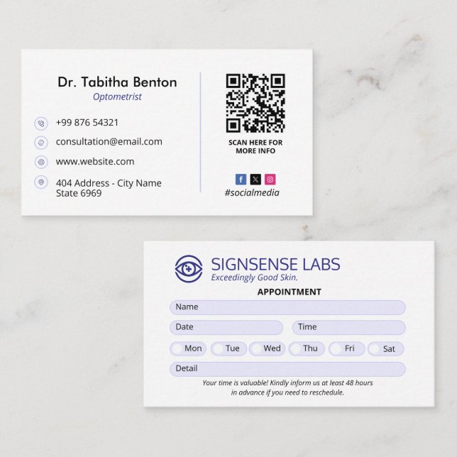 Ophthalmology Clinic Business | Clean Appointment Business Card (Front/Back)
