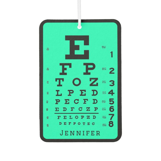 Ophthalmology Eye Chart Teal & Black Personalised Car Air Freshener (Front)
