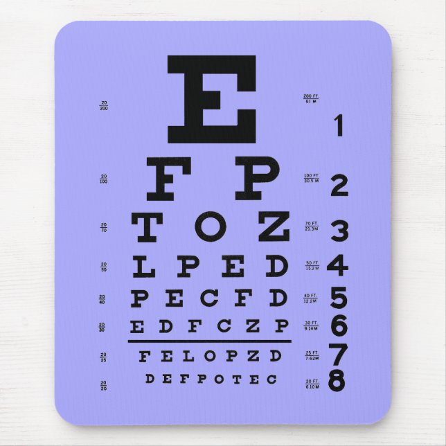 Ophthalmology Optometry Eye Chart Periwinkle Mouse Mat (Front)