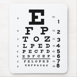 Ophthalmology Optometry Eye Chart White and Black Mouse Mat