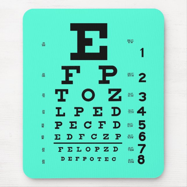 Ophthalmology Optometry Medical Eye Chart Aqua Mouse Mat (Front)
