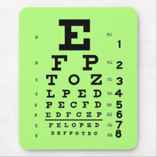 Ophthalmology Optometry Medical Eye Chart Green Mouse Mat