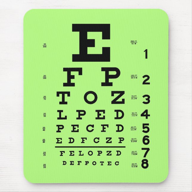 Ophthalmology Optometry Medical Eye Chart Green Mouse Mat (Front)