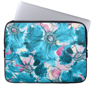 OPink and blue messy abstract flowers pattern Laptop Sleeve