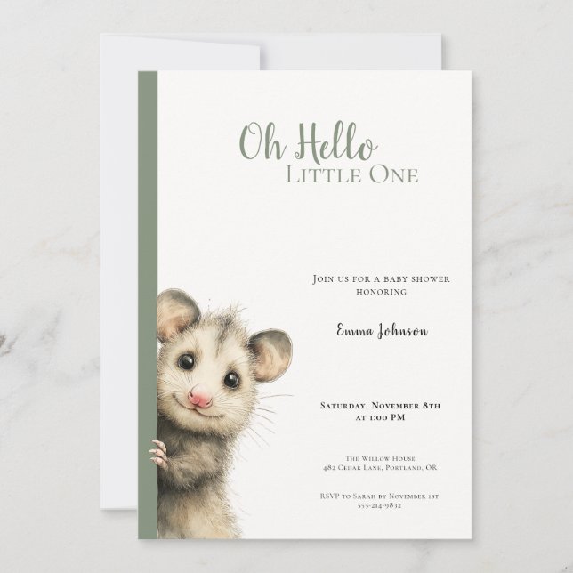 Opossum Baby Shower Invitation (Front)