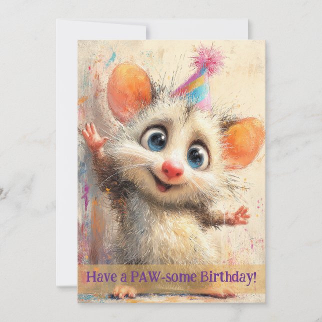 Opossum Birthday Card (Front)