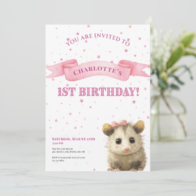 Opossum Birthday Invitation • 1st Birthday (Standing Front)