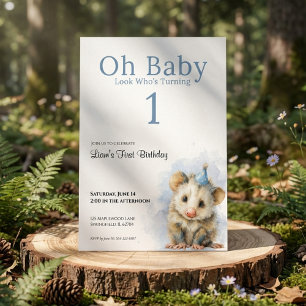Opossum Birthday Invitation • Cute Woodland Party