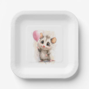 Opossum Birthday Plate • Cute Woodland Party Papie