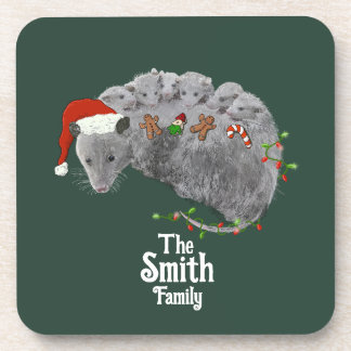 Opossum Christmas Baby Possums Wrapped in Lights Coaster