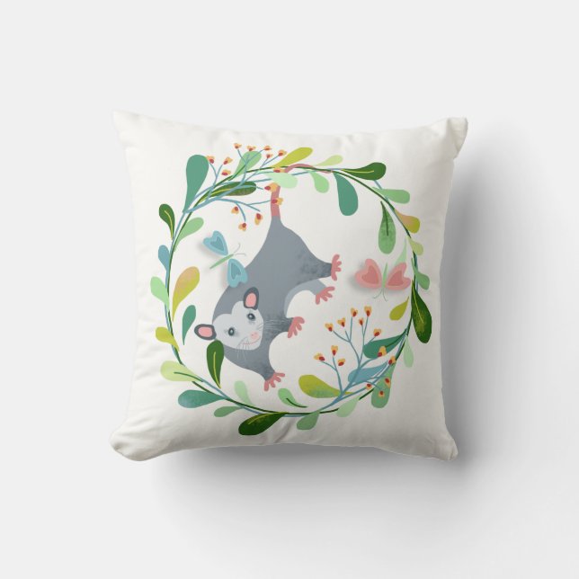Opossum Circle Ceramic Pillow (Front)