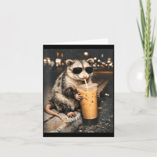 Opossum Drinking Iced Coffee Funny Animal Meme Men Card