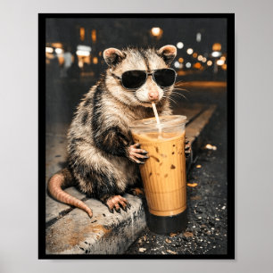 Opossum Drinking Iced Coffee Funny Animal Meme Men Poster
