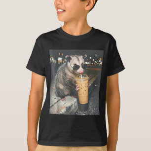 Opossum drinking iced coffee funny animal meme T-Shirt
