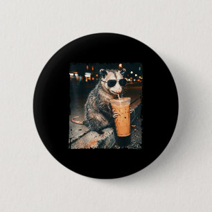 Opossum drinking iced coffee funny possum meme men 6 cm round badge