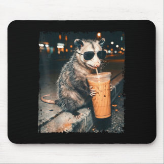 Opossum drinking iced coffee funny possum meme men mouse mat