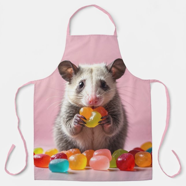 Opossum Eating Gummy Sweeties  Apron (Front)