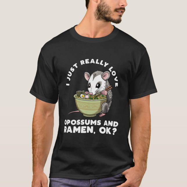Opossum Eating Ra Noodles Japanese Food Possum Rod T-Shirt (Front)