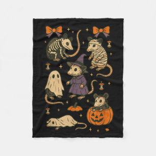 Opossum halloween witch mummy skeleton ghost fleece blanket