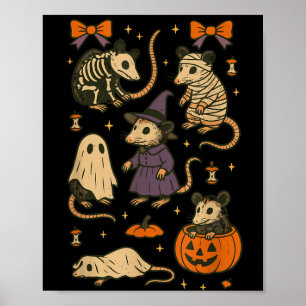 Opossum halloween witch mummy skeleton ghost poster