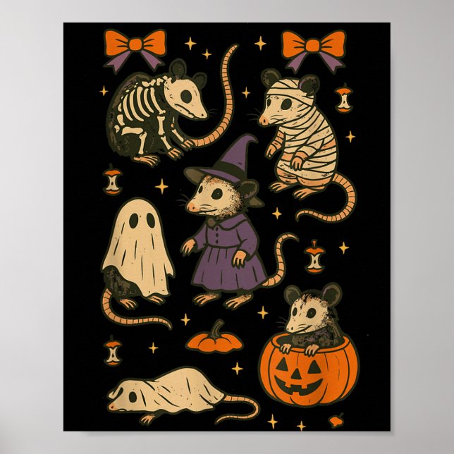 Opossum halloween witch mummy skeleton ghost  poster (Front)