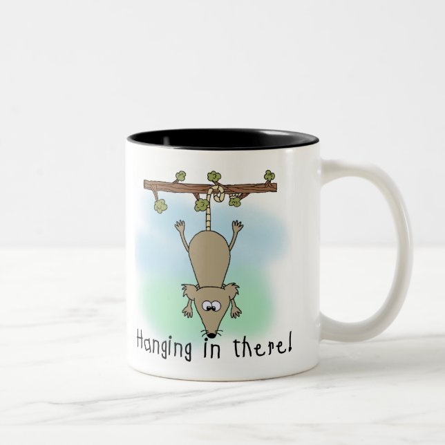 Opossum Hanging in There Two-Tone Coffee Mug (Right)
