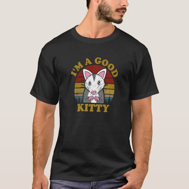 Opossum Im a Good Kitty Possum Meme Opossum Retro  T-Shirt (Front)