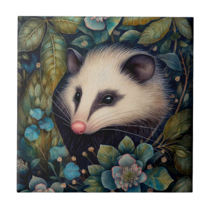 Opossum in the Brambles Ceramic Tile