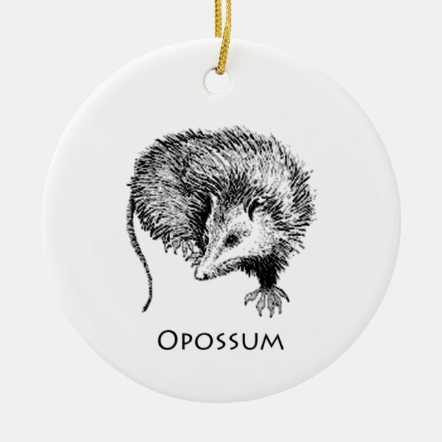 Opossum (line art) ceramic tree decoration (Front)