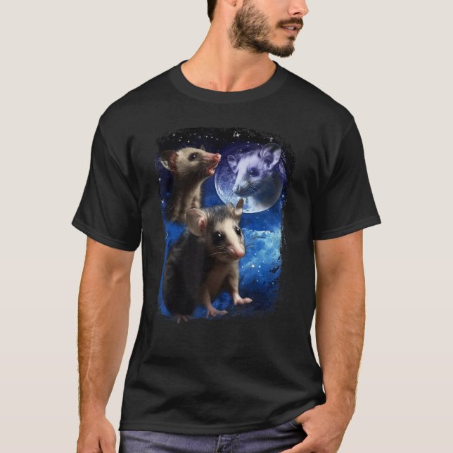 Opossum Moon and Three  pet baby Possums meme Vint T-Shirt (Front)