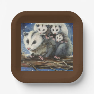 opossum mum and babies paper plates