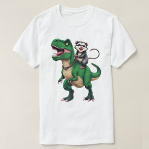 Opossum on T-Rex  - Fun Possum Riding Dinosaur Des T-Shirt