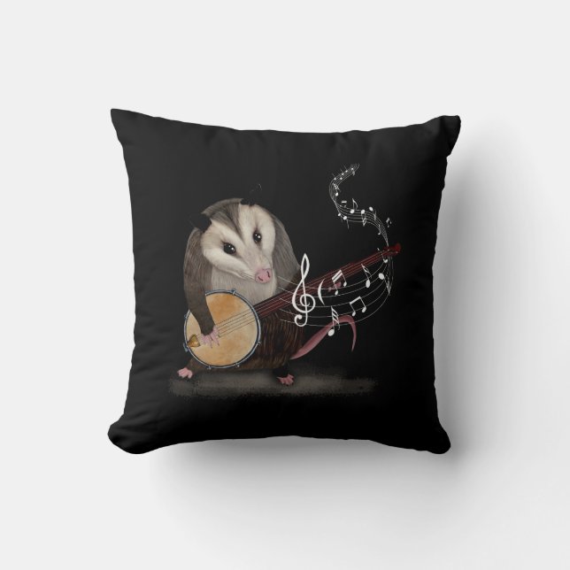 Opossum Playing Banjo Guitar Possum Live Weird Tra Cushion (Front)