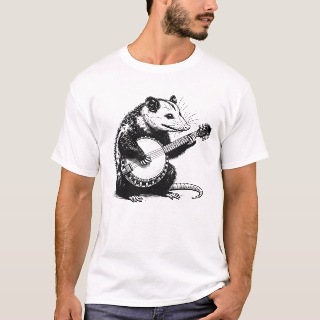 Opossum Playing Banjo Live Weird Trash T-Shirt (Front)