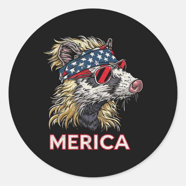 Opossum Possum - Patriotic Usa 4th Of July America Classic Round Sticker (Front)