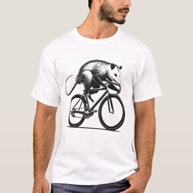 Opossum Possum Riding Bike Biker Bicycle Lover T-Shirt (Front)